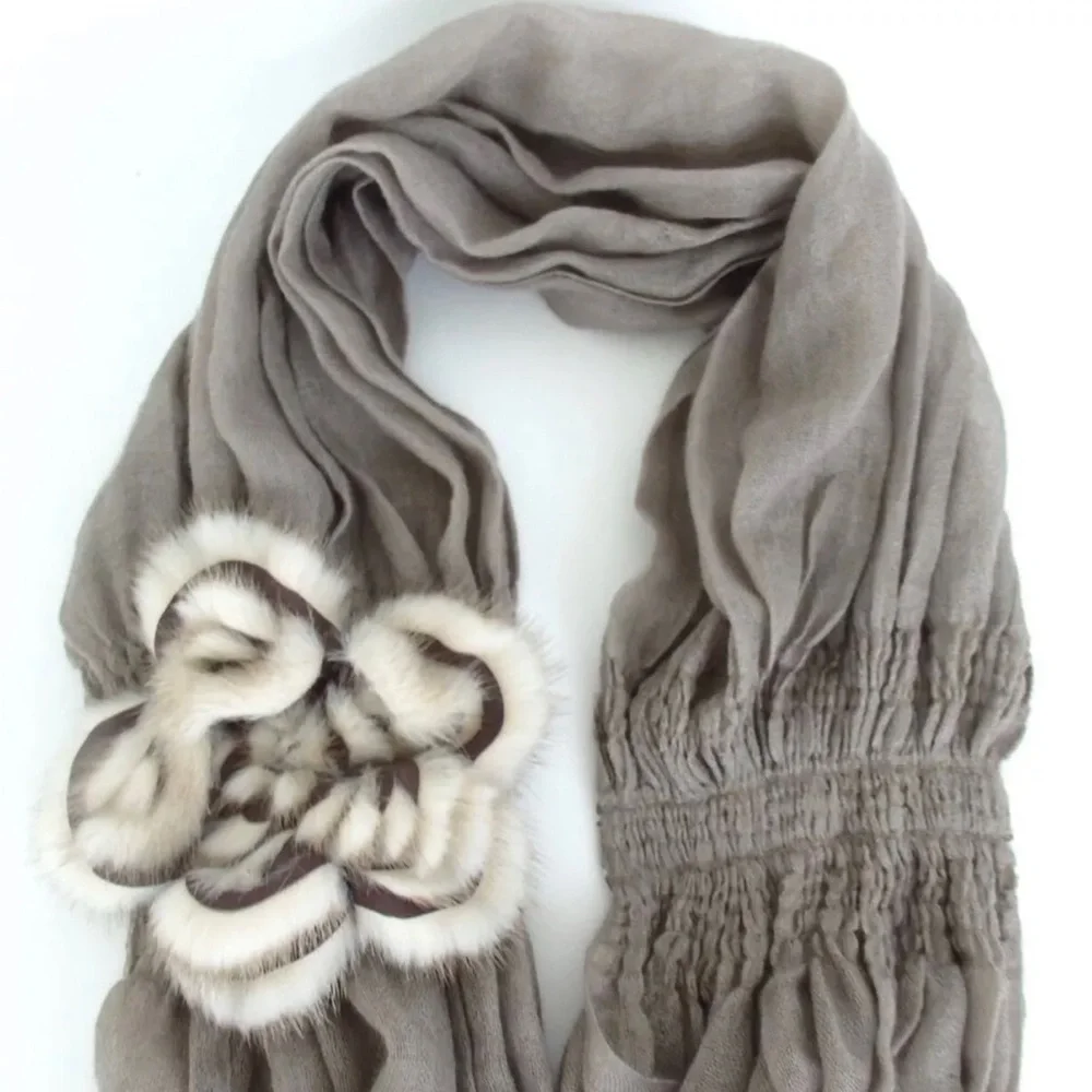 FENDI Sellaria Flower Fur Stall Cashmere/Silk Blend Scarf - Picture 12 of 16